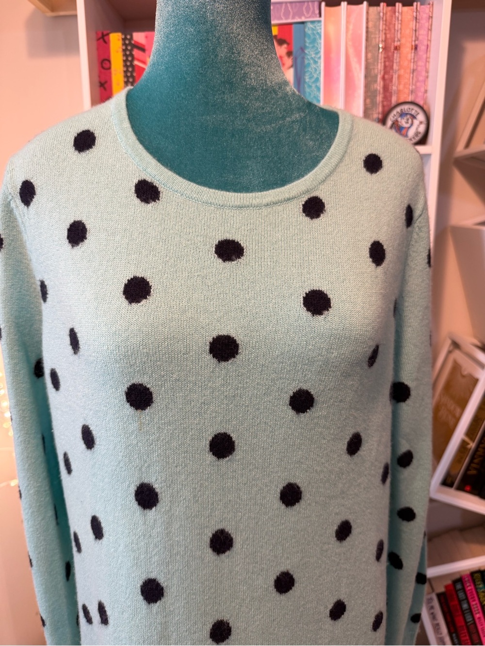 Talbots Tiffany Blue Cashmere Women’s Polka Dot Lightweight Sweater - Picture 3 of 15